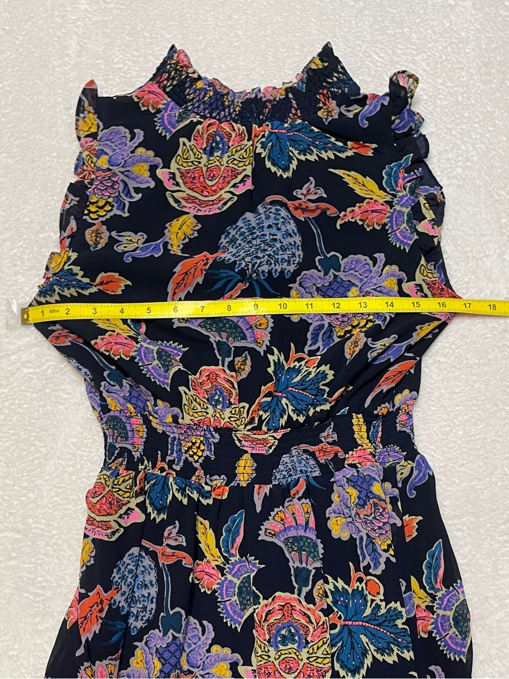 J. Crew Smocked Waist Bold Floral Print High Neck Sleeveless Summer Dress XS - Picture 8 of 15